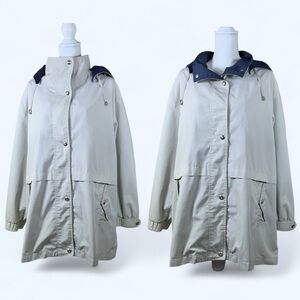 Izzi Outerwear Jacket Hooded Utility Coat Navy Blue Light Creamy Khaki Plus 2X